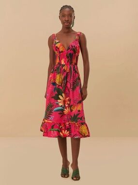 Farm Rio Anthropologie Women's Dress Small New Floral Pink midi new